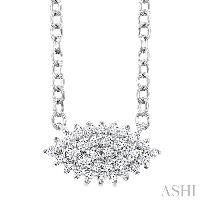 1/6 Ctw Petite East-West Set Marquise Shape Round Cut Diamond Cluster Fashion Pendant With Chain in 10K White Gold