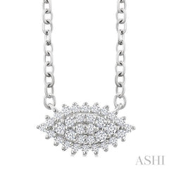 1/6 Ctw Petite East-West Set Marquise Shape Round Cut Diamond Cluster Fashion Pendant With Chain in 10K White Gold