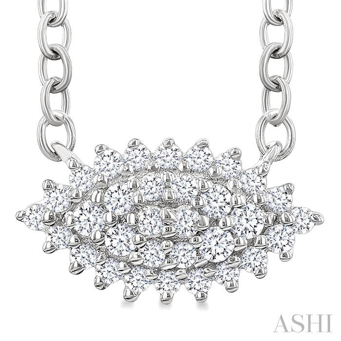 1/6 Ctw Petite East-West Set Marquise Shape Round Cut Diamond Cluster Fashion Pendant With Chain in 10K White Gold
