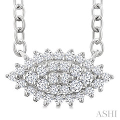1/6 Ctw Petite East-West Set Marquise Shape Round Cut Diamond Cluster Fashion Pendant With Chain in 10K White Gold