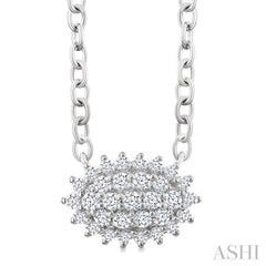 1/6 Ctw Petite East-West Set Oval Shape Round Cut Diamond Cluster Fashion Pendant With Chain in 10K White Gold