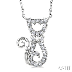 1/10 Ctw Cat Shape Petite Round Cut Diamond Fashion Pendant With Chain in 10K White Gold