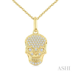 1/6 Ctw Petite Skull Round Cut Diamond Fashion Pendant With Chain in 10K Yellow Gold