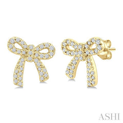 1/4 Ctw Round Cut Diamond Bow Petite Fashion Earrings in 10K Yellow Gold