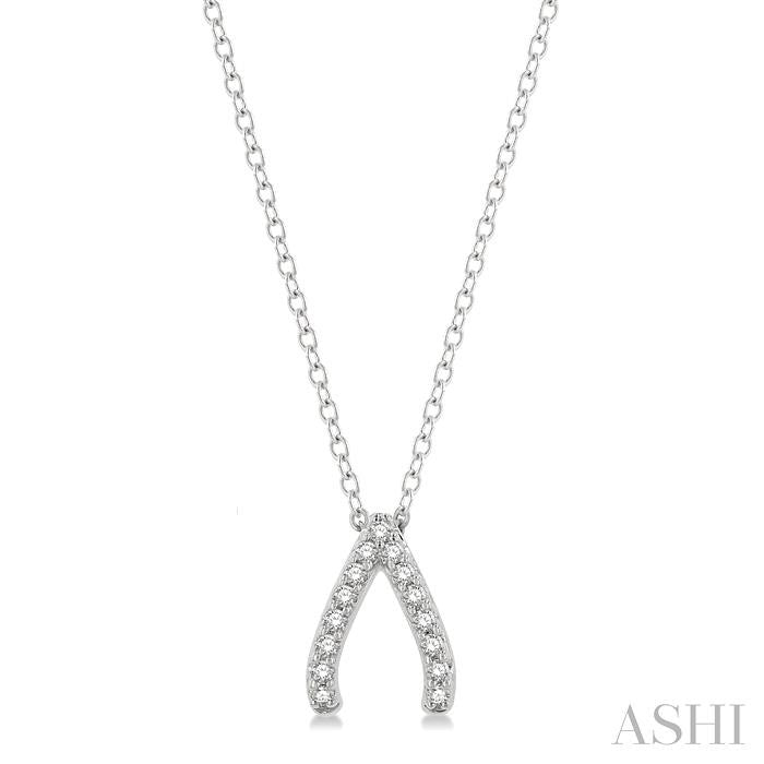 1/8 Ctw Wishbone Round Cut Diamond Petite Fashion Pendant With Chain in 10K White Gold