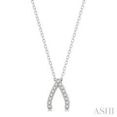 1/8 Ctw Wishbone Round Cut Diamond Petite Fashion Pendant With Chain in 10K White Gold