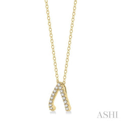 1/8 Ctw Petite Wishbone Diamond Pendant in 10K Yellow Gold with Chain