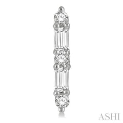 1/6 Ctw Solid Bar Baguette and Round Cut Diamond Petite Earring in 10K White Gold