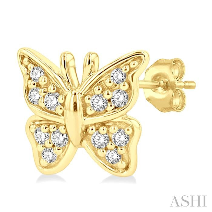 1/10 Ctw Petite Butterfly Round Cut Diamond Fashion Stud Earring in 10K Yellow Gold
