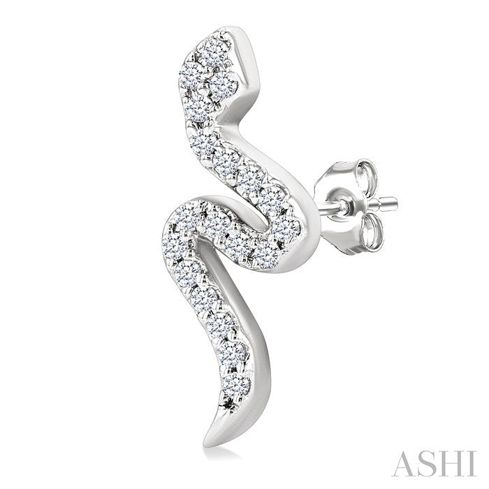 1/8 Ctw Petite Snake Round Cut Diamond Fashion Stud Earring in 10K White Gold