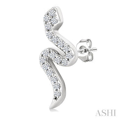 1/8 Ctw Petite Snake Round Cut Diamond Fashion Stud Earring in 10K White Gold