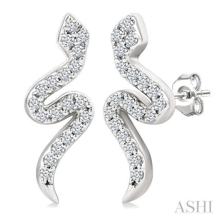 1/8 Ctw Petite Snake Round Cut Diamond Fashion Stud Earring in 10K White Gold