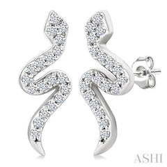 1/8 Ctw Petite Snake Round Cut Diamond Fashion Stud Earring in 10K White Gold