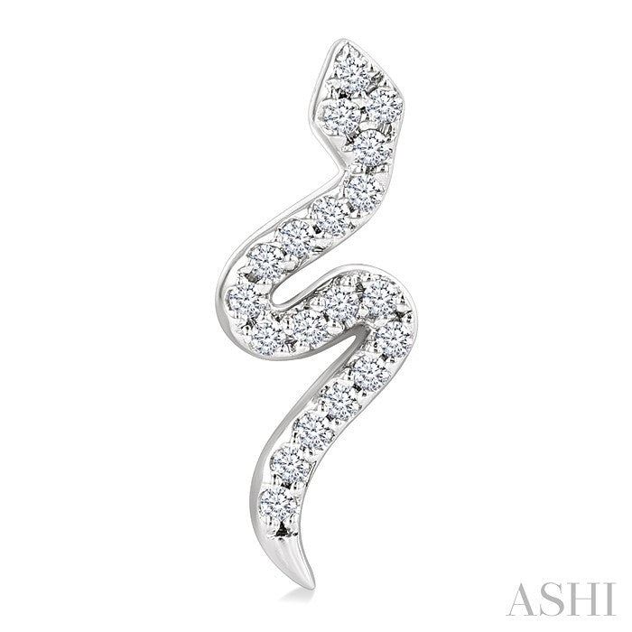 1/8 Ctw Petite Snake Round Cut Diamond Fashion Stud Earring in 10K White Gold