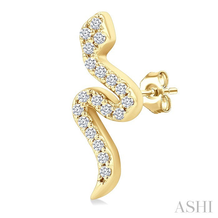 1/8 Ctw Petite Snake Round Cut Diamond Fashion Stud Earring in 10K Yellow Gold