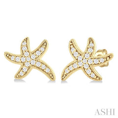1/8 Ctw Petite Milgrain Starfish Round Cut Diamond Fashion Stud Earring in 10K Yellow Gold