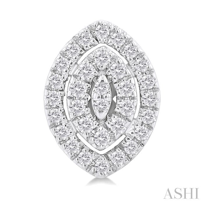 1/5 Ctw Double Halo Marquise Shape Petite Round Cut Diamond Fashion Stud Earring in 10K White Gold