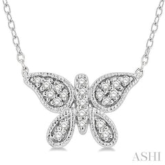 1/10 Ctw Butterfly Petite Round Cut Diamond Fashion Pendant With Chain in 10K White Gold