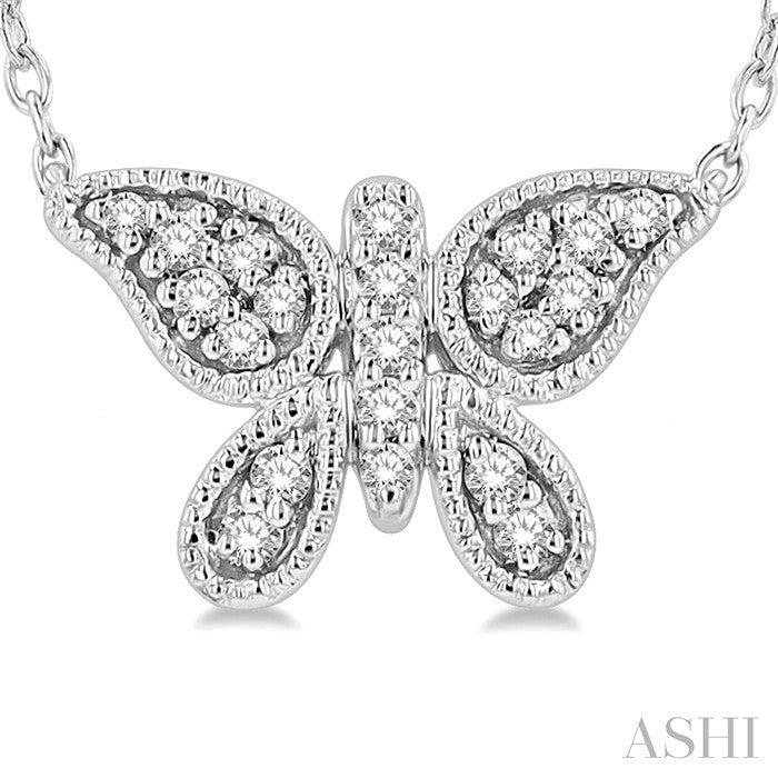 1/10 Ctw Butterfly Petite Round Cut Diamond Fashion Pendant With Chain in 10K White Gold