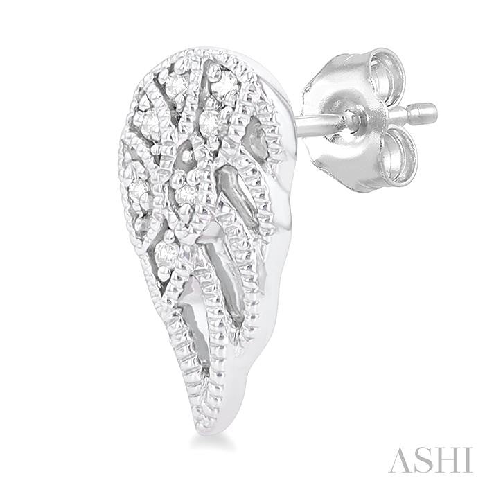 1/20 Ctw Petite Angel Wings Round Cut Diamond Fashion Stud Earring in 10K White Gold