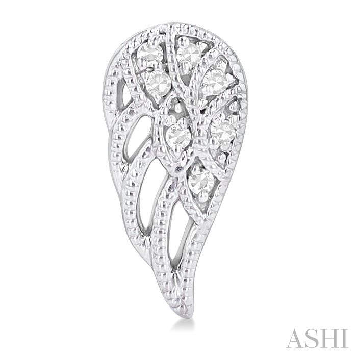 1/20 Ctw Petite Angel Wings Round Cut Diamond Fashion Stud Earring in 10K White Gold
