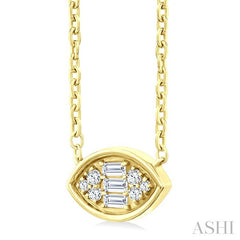 1/6 Ctw Petite Bezel Set East-West Marquise Shape Fusion Baguette and Round Cut Diamond Fashion Pendant With Chain in 10K Yellow Gold