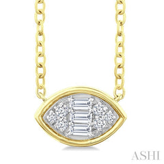 1/6 Ctw Petite Bezel Set East-West Marquise Shape Fusion Baguette and Round Cut Diamond Fashion Pendant With Chain in 10K Yellow Gold
