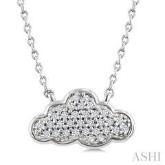 1/10 Ctw Round Cut Diamond Cloud Motif Petite Fashion Pendant With Chain in 10K White Gold