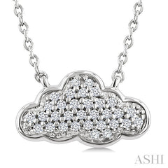 1/10 Ctw Round Cut Diamond Cloud Motif Petite Fashion Pendant With Chain in 10K White Gold