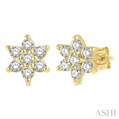 1/6 Ctw Floral Round Cut Diamond Petite Fashion Earring in 14K Yellow Gold