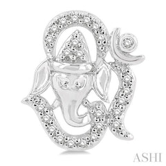 1/6 Ctw Petite Ganesha in 'OM' Symbol Round Cut Diamond Fashion Stud Earring in 10K White Gold