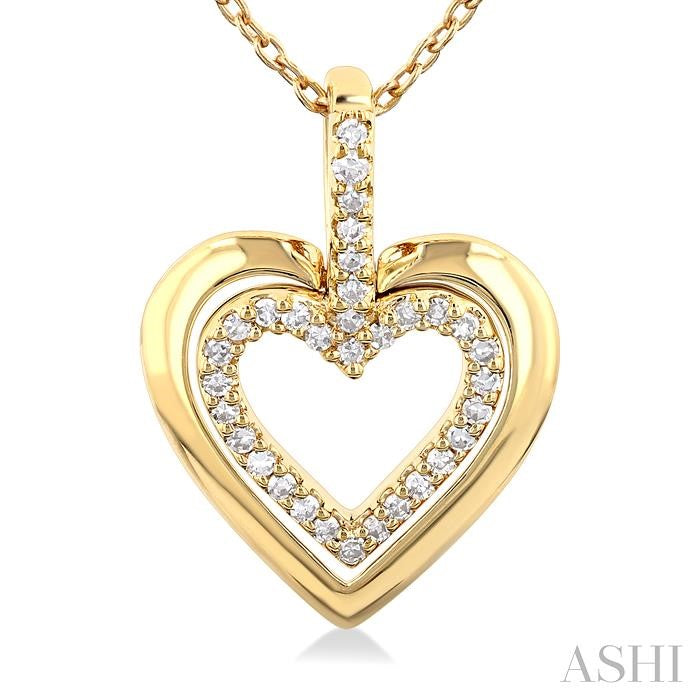 1/10 Ctw Petite Twin Heart Round Cut Diamond Fashion Pendant With Chain in 10K Yellow Gold