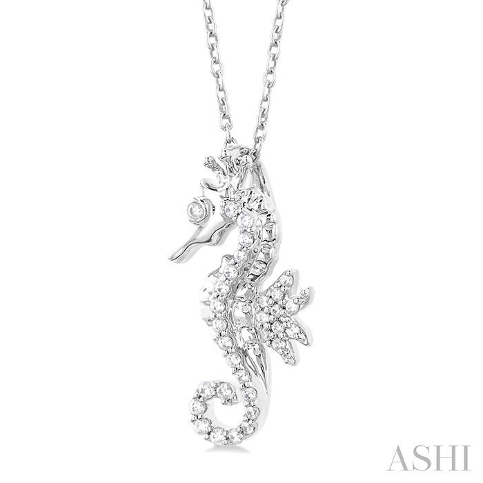 1/8 Ctw Petite Seahorse Round Cut Diamond Fashion Pendant With Chain in 10K White Gold