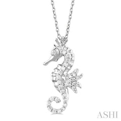 1/8 Ctw Petite Seahorse Round Cut Diamond Fashion Pendant With Chain in 10K White Gold