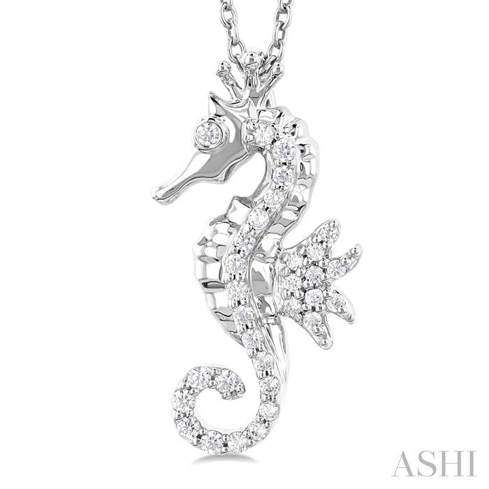 1/8 Ctw Petite Seahorse Round Cut Diamond Fashion Pendant With Chain in 10K White Gold