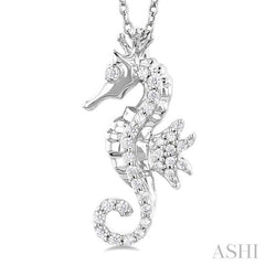 1/8 Ctw Petite Seahorse Round Cut Diamond Fashion Pendant With Chain in 10K White Gold