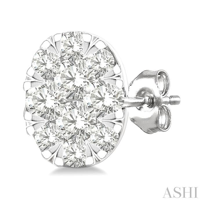 1/6 Ctw Lovebright Petite Oval Shape Round Cut Diamond Fashion Stud Earring in 10K Yellow and White Gold