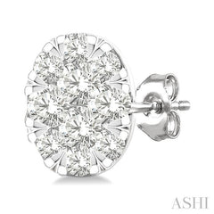 1/6 Ctw Lovebright Petite Oval Shape Round Cut Diamond Fashion Stud Earring in 10K Yellow and White Gold