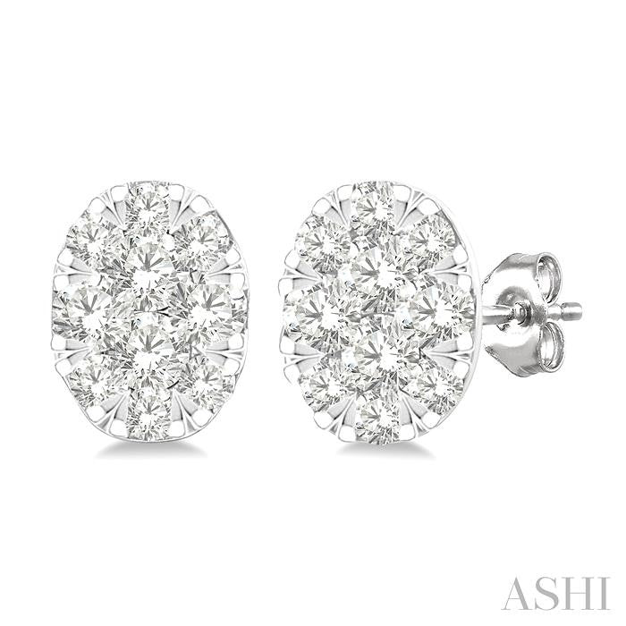 1/6 Ctw Lovebright Petite Oval Shape Round Cut Diamond Fashion Stud Earring in 10K Yellow and White Gold