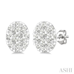 1/6 Ctw Lovebright Petite Oval Shape Round Cut Diamond Fashion Stud Earring in 10K Yellow and White Gold