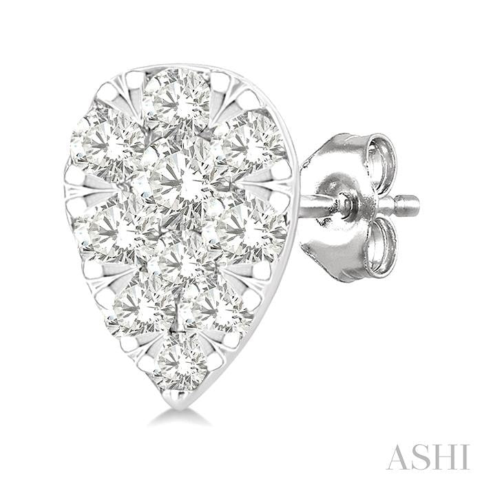 1/6 Ctw Lovebright Petite Pear Shape Round Cut Diamond Fashion Stud Earring in 10K Yellow and White Gold