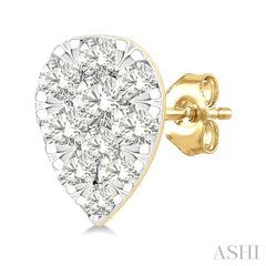 1/6 Ctw Lovebright Petite Pear Shape Round Cut Diamond Fashion Stud Earring in 10K Yellow Gold