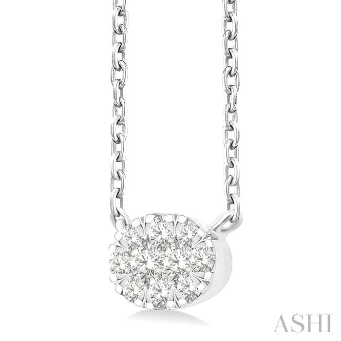 1/10 Ctw Lovebright Petite East-West Set Oval Shape Round Cut Diamond Fashion Pendant With Chain in 10K Yellow and White Gold