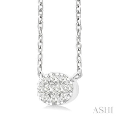 1/10 Ctw Lovebright Petite East-West Set Oval Shape Round Cut Diamond Fashion Pendant With Chain in 10K Yellow and White Gold