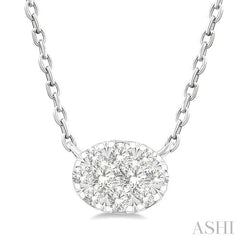 1/10 Ctw Lovebright Petite East-West Set Oval Shape Round Cut Diamond Fashion Pendant With Chain in 10K Yellow and White Gold