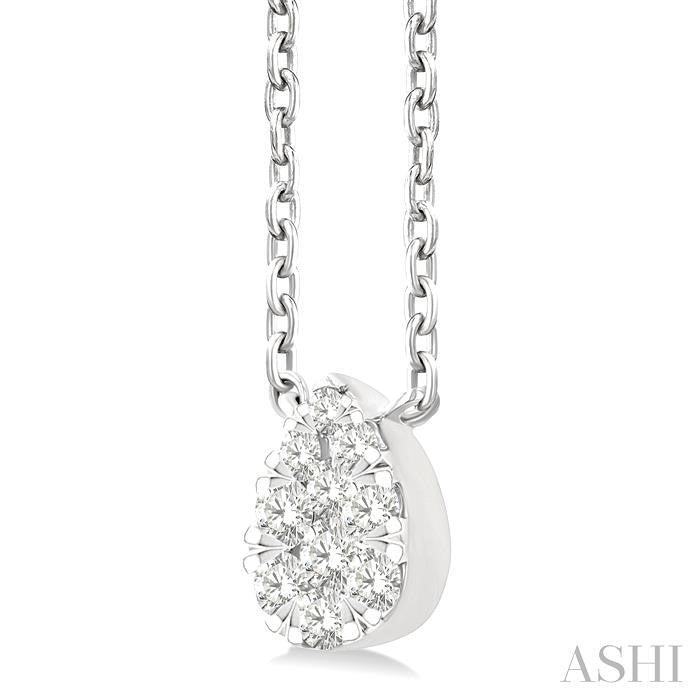 1/10 Ctw Lovebright Petite Pear Shape Round Cut Diamond Fashion Pendant With Chain in 10K Yellow and White Gold