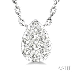 1/10 Ctw Lovebright Petite Pear Shape Round Cut Diamond Fashion Pendant With Chain in 10K Yellow and White Gold