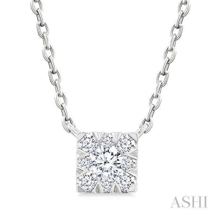 1/10 Ctw Lovebright Petite Square Shape Round Cut Diamond Fashion Pendant With Chain in 10K Yellow and White Gold