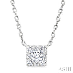 1/10 Ctw Lovebright Petite Square Shape Round Cut Diamond Fashion Pendant With Chain in 10K Yellow and White Gold