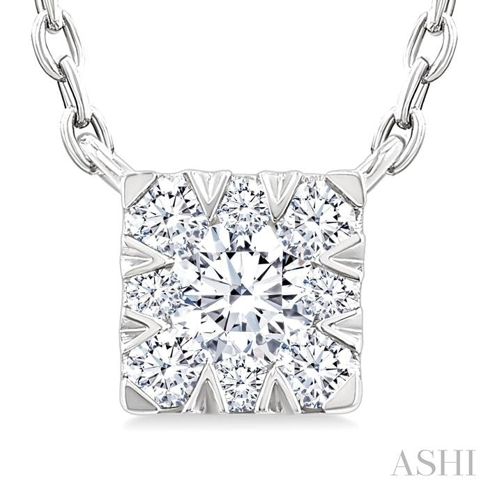 1/10 Ctw Lovebright Petite Square Shape Round Cut Diamond Fashion Pendant With Chain in 10K Yellow and White Gold